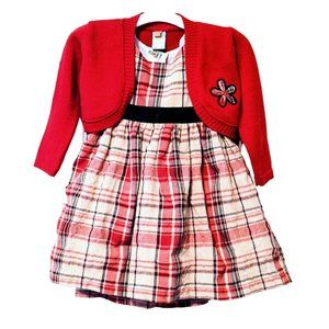 Boutique Grafito Girls 18M Red Plaid Christmas Party Dress with Cardigan Sweater